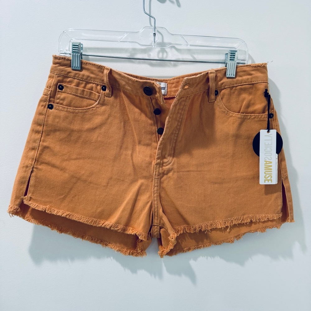 Amuse Society Orange Jean Shorts Fringe Bottom Women Waist 28